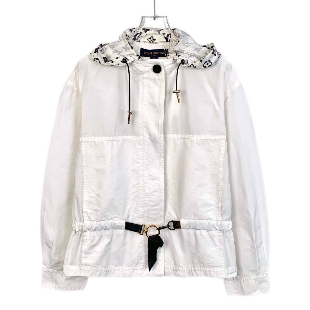 Louis Vuitton Womens White Hooded Jacket W/ Monogram Print Details